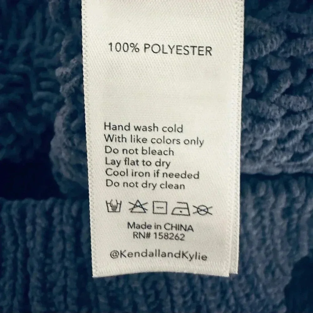 Kendall & Kylie Blue Cowl Turtleneck Sweater with Cable Knit Design